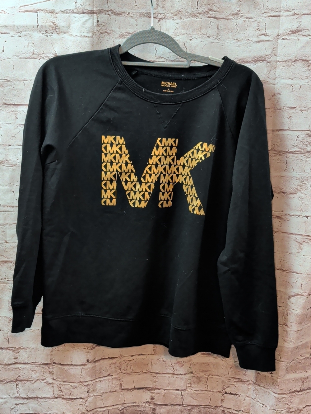 Michael Kors Black Crewneck Sweatshirt with Gold MK Print Medium Like New - Picture 1 of 4